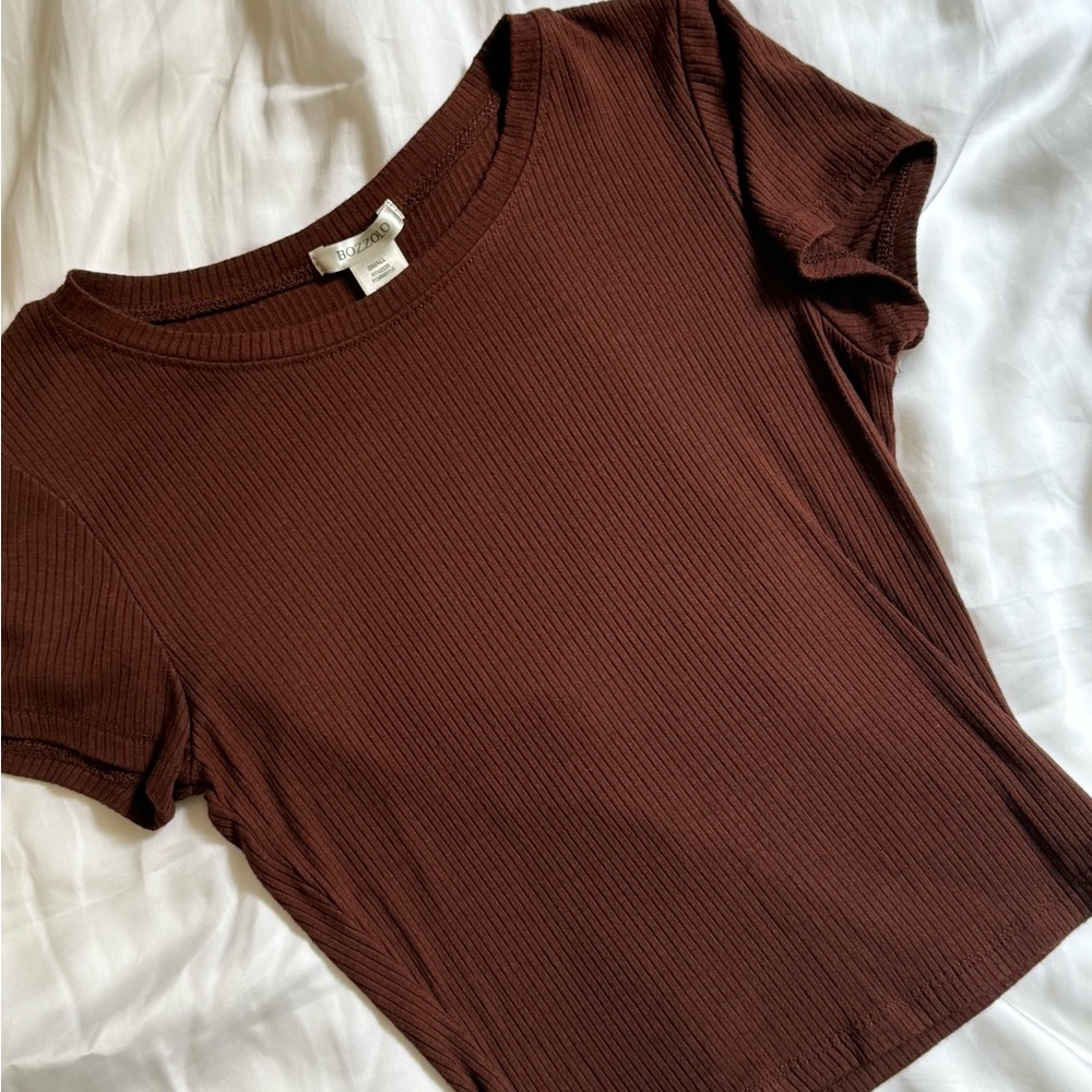 Brown Ribbed Women's Tee